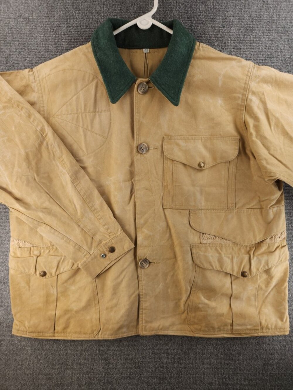 VTG CC Filson Heavyweight Paraffin Canvas Jacket 42 Beige Wool Collar Style 66